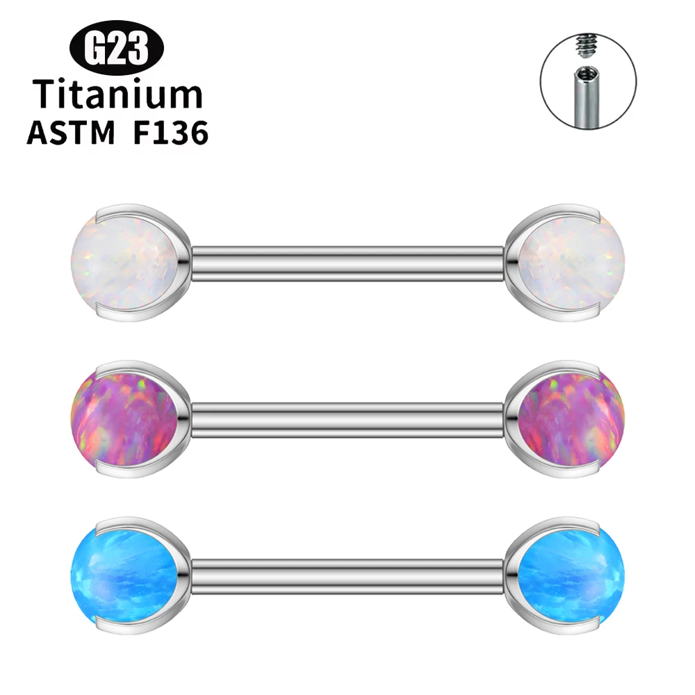

G23 Titanium 14G/16G Opal Tongue Barbell Inner Threaded Piercing of the Nipple Tongue Ring Piercing Body Jewelry For Women