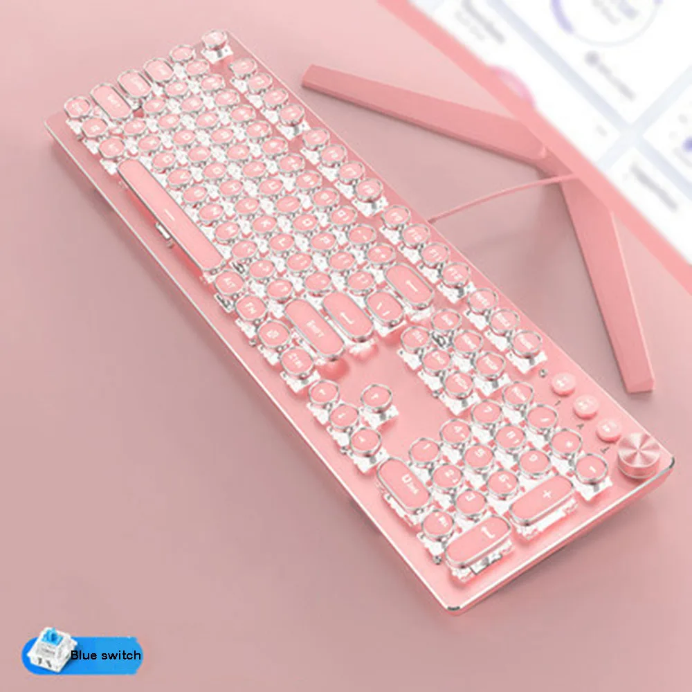 Typewriter Style Mechanical Keyboard, 104-Key Wired Backlit LED with Media Control Knob for Windows/Mac/PC