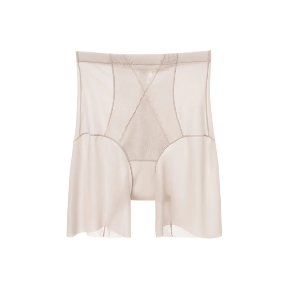 Ultradünne, nahtlose Shapewear-Höschen aus Eisseide mit Rüschen und Spitze, transparent, formend und mit hohem Bund, Bauchkontrolle – Unterwäsche für Damen_voghion.com