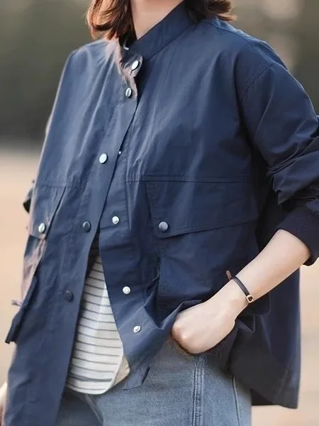 

Повседневный художественный длинный жилет, женский большой размер, свободная ветровка для поездок на работу, пальто с воротником-стойкой, длинный све, дышащий