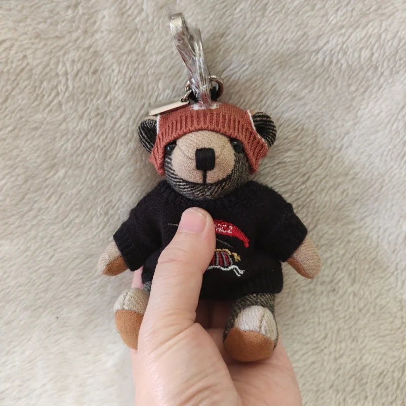 2026-knitted-sweater-teddy-bear-bag-charm-cashmere-plaid-keychain-car-pendant-creative-couple-gift-for-car-decor