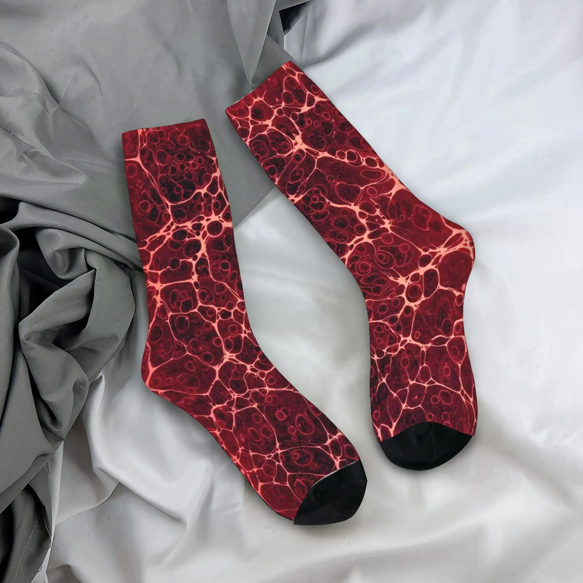 Red Marble Stone Texture Socks Winter  Stockings Trendy Adults Men High Quality Socks Printed Cycling Anti Skid Socks