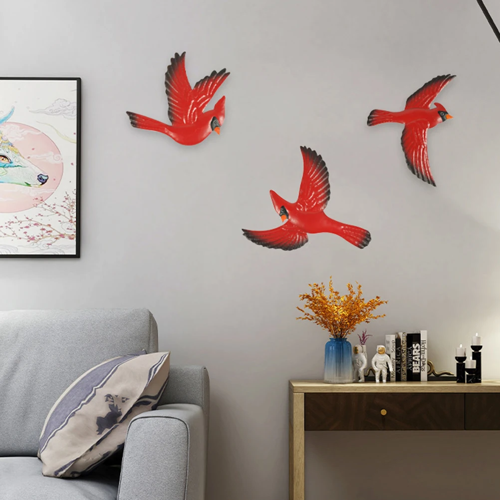 

3 pcs Metal Bird Wall Hanging Decorative Art Wrought Iron Bright Color Small Bird Ornament For Garden Living Room