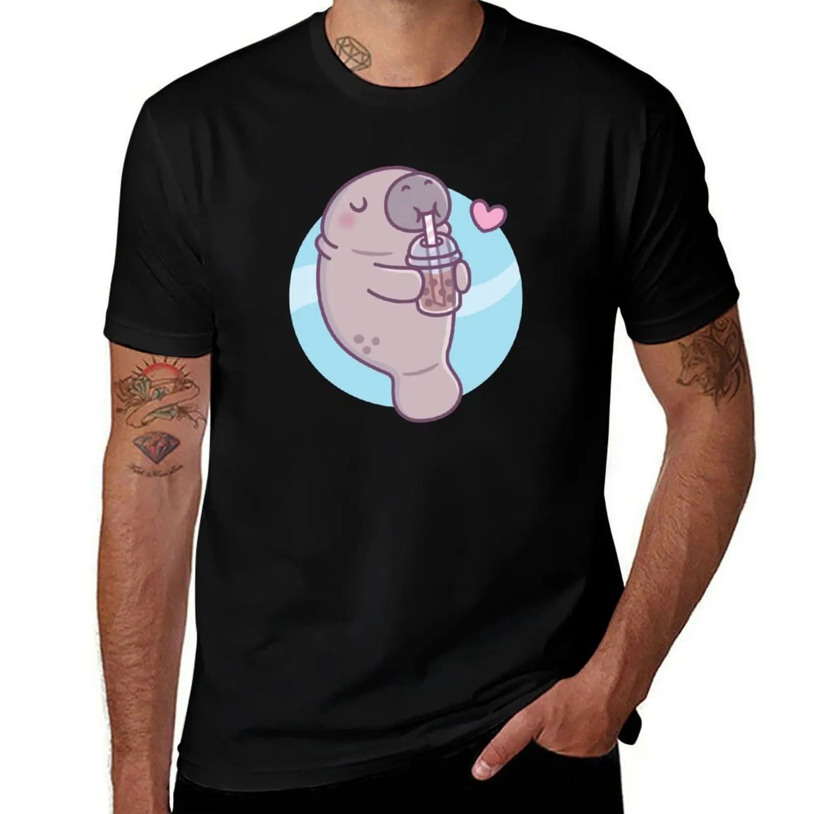 かわいいマナティーはボバティーを飲むのが大好き Tシャツ メンズ Tシャツ グラフィック コットン Tシャツ パック Tシャツ
