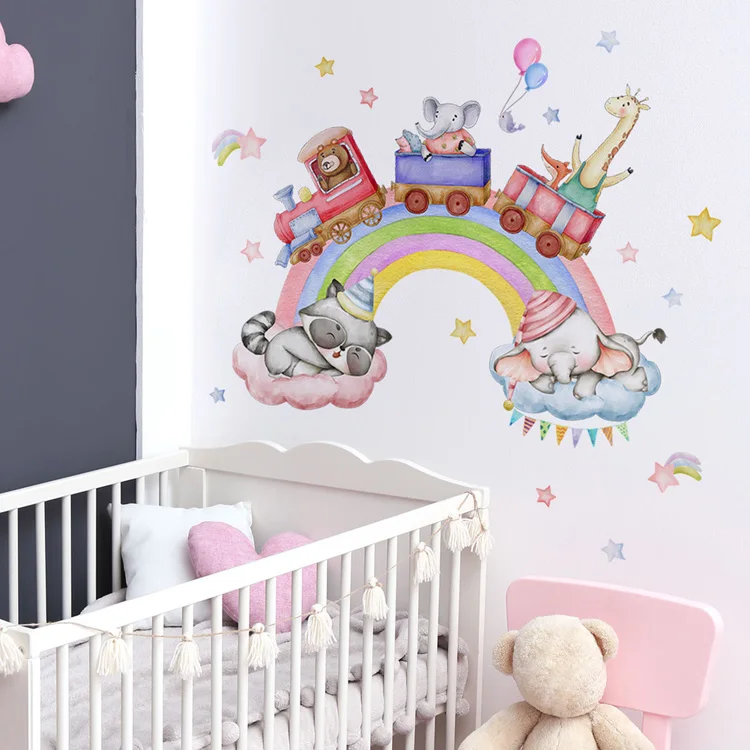 Fantasy Regenbogen-Tiere Wandaufkleber Cartoon Kinderzimmer Dekoration Wandbild für Heimdekoration Tapete Kinderzimmer Selbstklebende Aufkleber – Detail 6