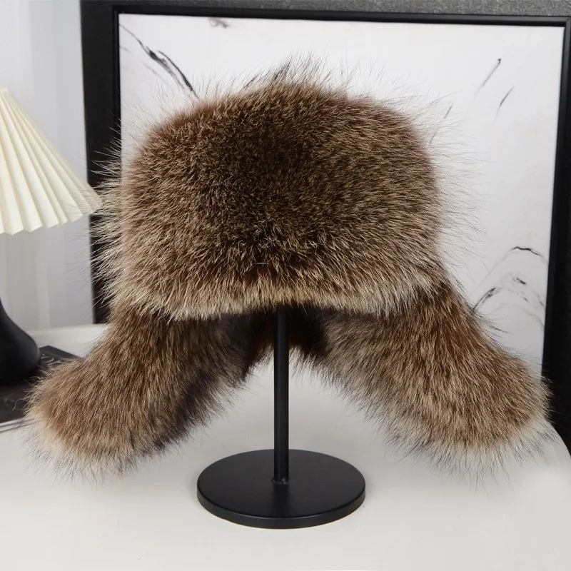 

Men's and women's woolen hats made of leather wool outdoor cold-proof with cotton ear thick