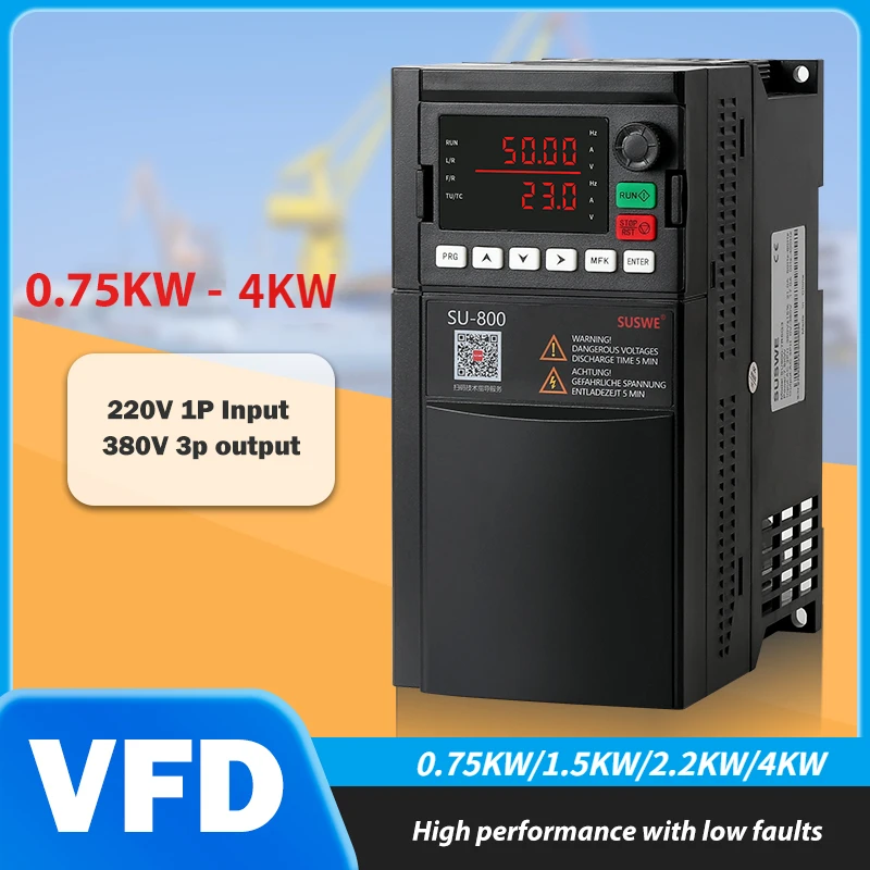 

SU800 VFD Inverter 0.75KW/1.5KW/2.2KW/4KW 220V Single input To 380V Three output Frequency Converter for 3 Phase Motor