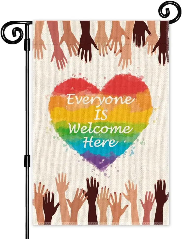 Welcome All Here Garden Flag, Double Sided Yard Outdoor Farmhouse Lawn Decoration Banner for Men and Women, Pride Month Deco EEZ