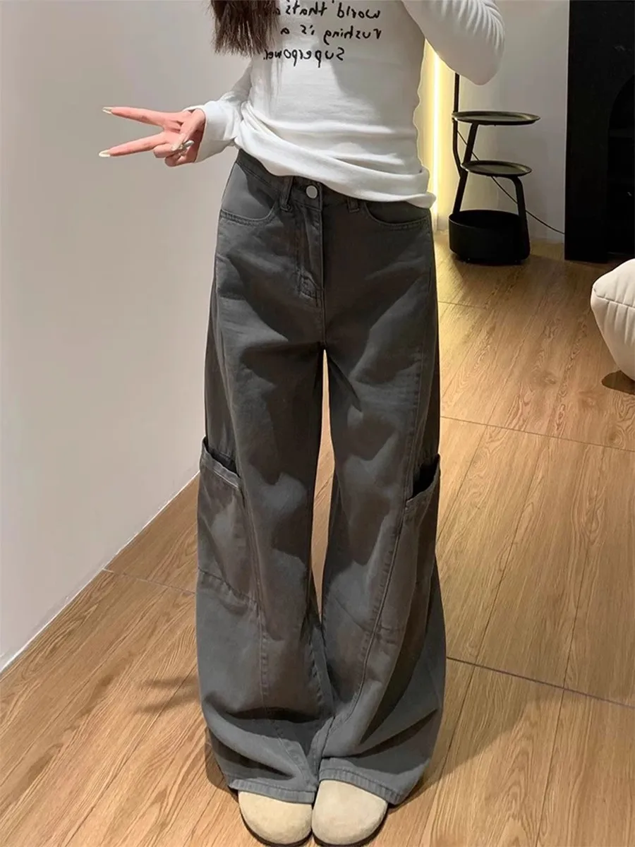 

American Retro Work Pants Women's Spring New Large Size Fat MM High Waist Loose Slim Straight Leg Floor-Length Pants