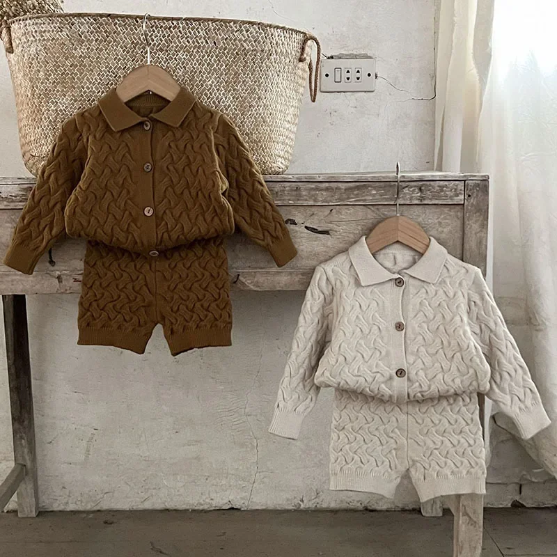 2024 New Autumn Newborn Baby Girls Clothing Set Long Sleeved Solid Color Knitted Cardigan+Shorts Toddler Baby Girl Clothes Suit