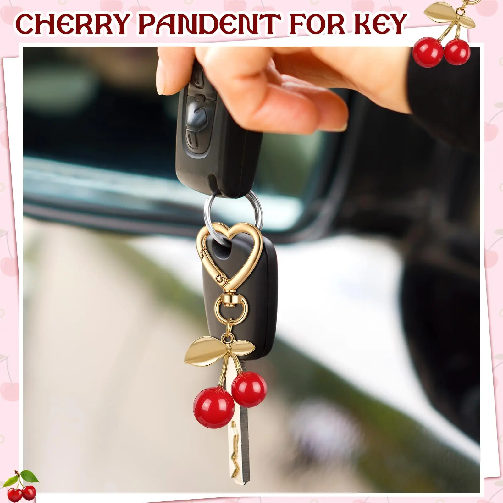 Small Cherry Charm Unique Metal Cute Cherry Keychain Decorative Handbag Accessory for Purse