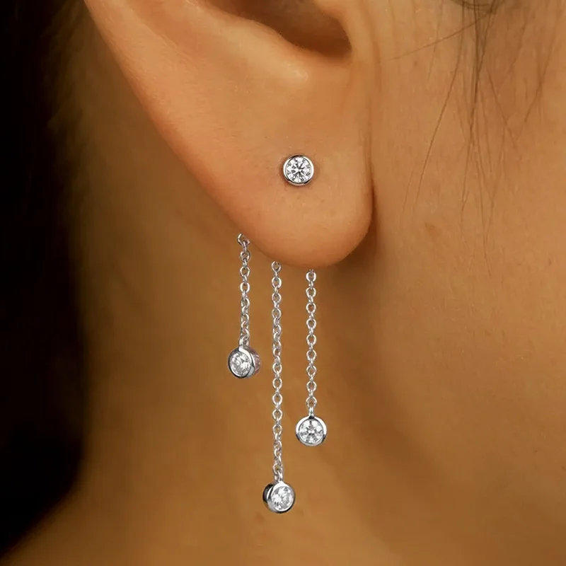 CEICI Round Moissanite bubble Hoop Earrings S925 Silver Plated 18K Gold Women's Tassel Wedding Fine Jewelry with GRA