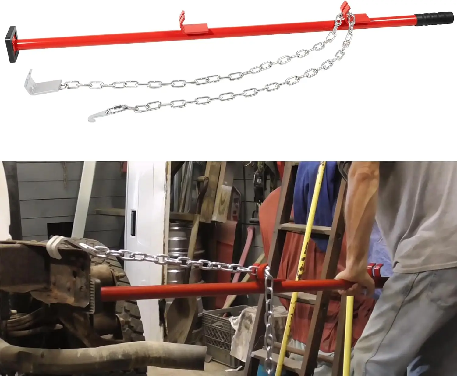 

52in Auto Body Alignment Bar Pulling Tool for Car Repair Bumper Hood Panel Dent Puller with Chain