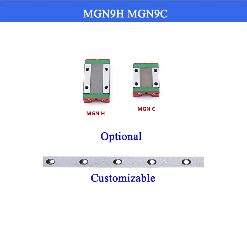 1pc 9mm Linear Guide MGN9 MGN9H MGN9C 100 150 200 250 300 350 400 450 500 550mm linear Rail+ MGN9H or MGN9C Block 3D Printer CNC