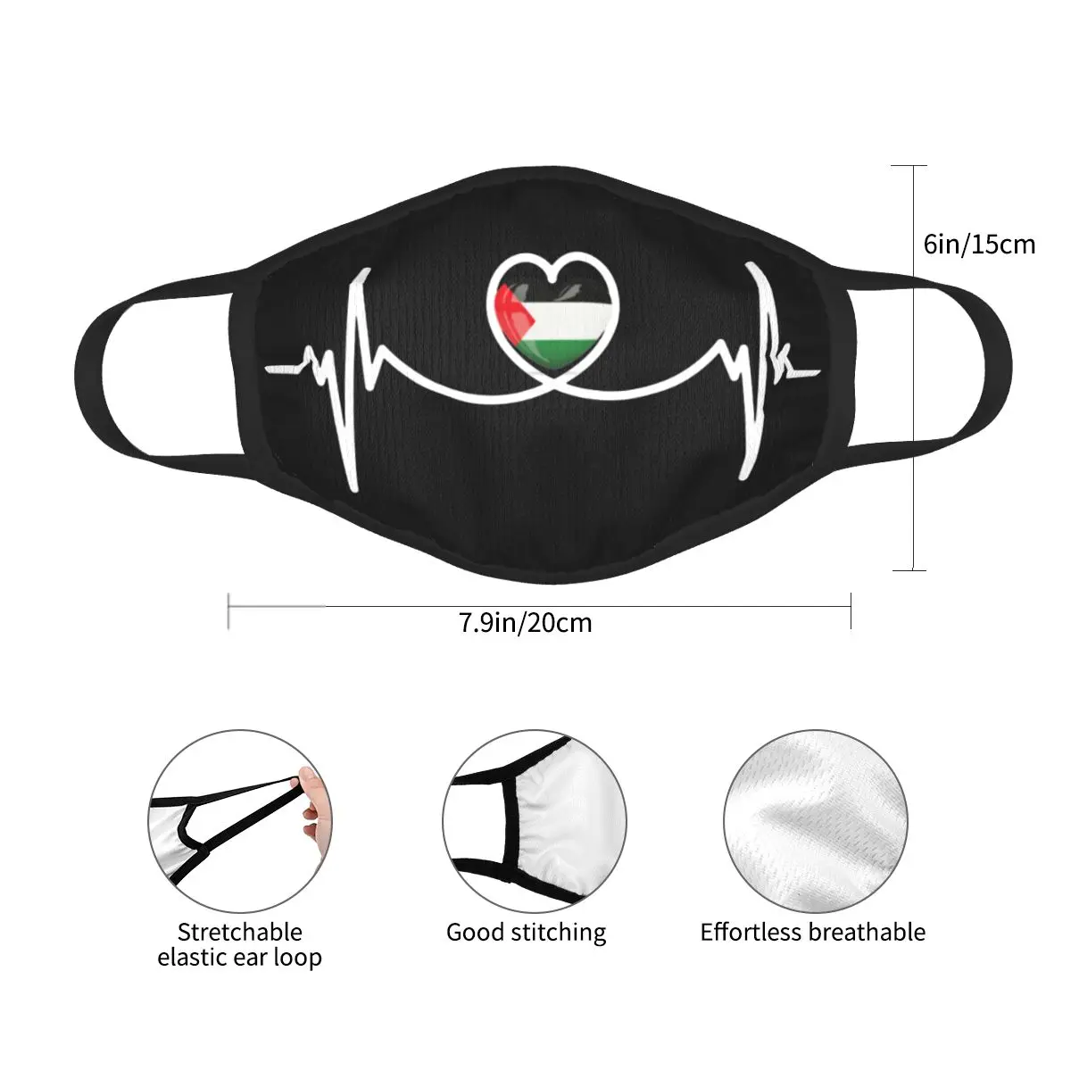 Heart Beat Palestine Palestinian Reusable Face Mask Anti Haze Dustproof Mask Protection Cover Respirator Mouth Muffle