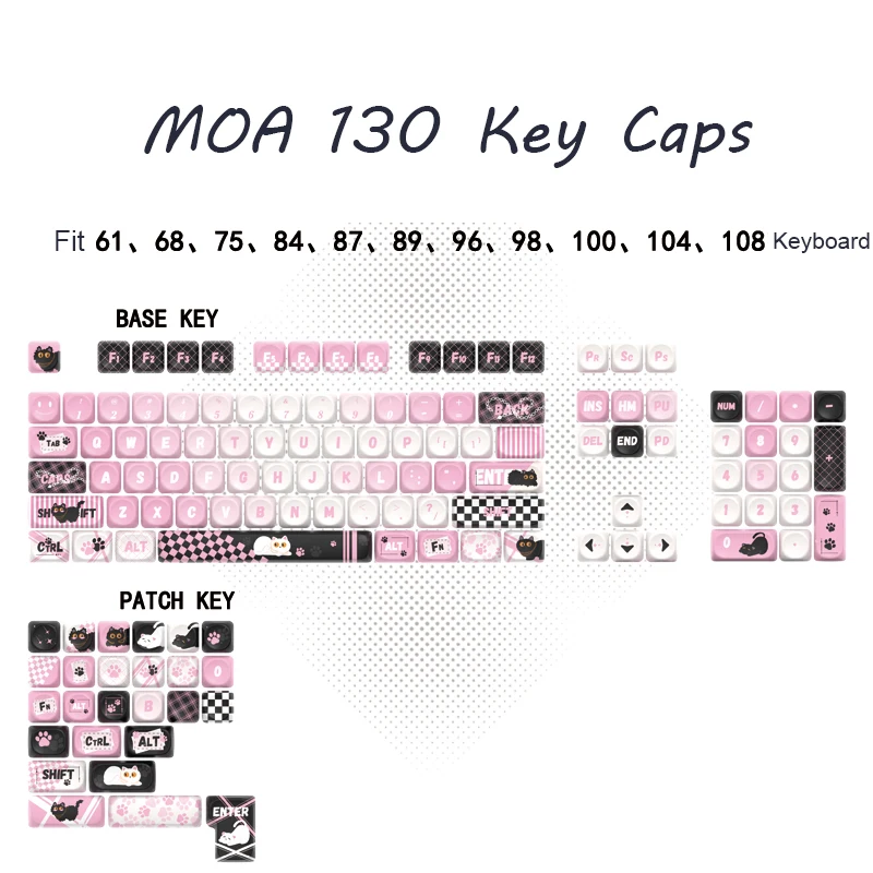 PBT キーキャップ 130 キーかわいいピンク猫キーキャップ染料昇華プロファイルカスタムキーキャップ MX スイッチ用メカニカルゲーミングキーボード