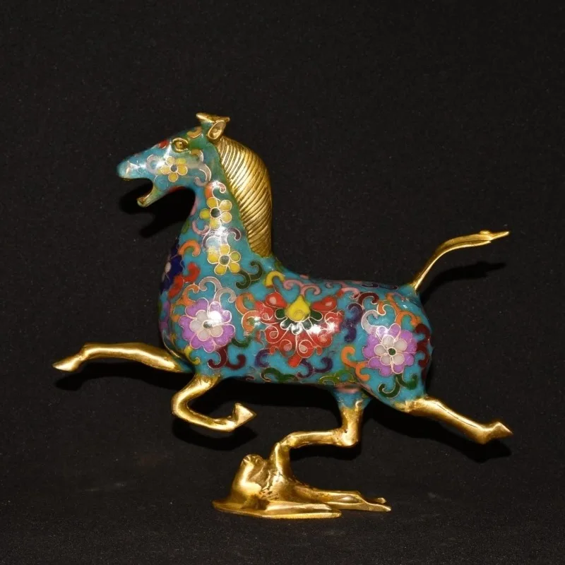 Cloisonne Enamel Horse Statue Flying Horse Treading Swallow Figurine Feng Shui Auspicious Steed Sculpture Home Office Decor