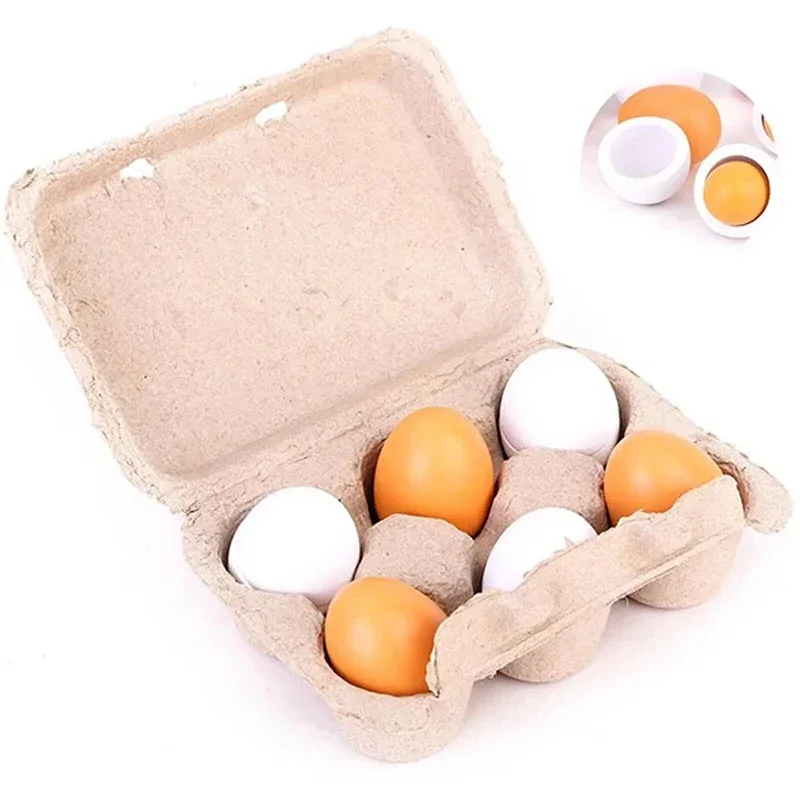6PCS Realistic Eggs Toys Pretend Kitchen Toys Wooden Food Toy Educational Learning With Storage Box Creative Birthday Gift Toys