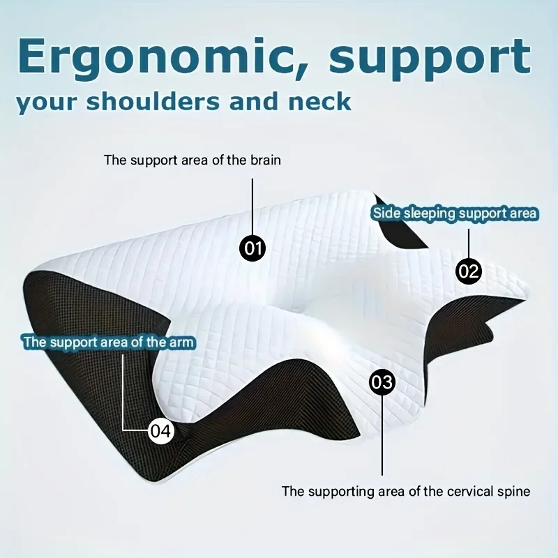 2025 Ergonomic Neck Horn Pillow for Side,Shoulder Relaxation, Soft Yet Firm Support,Back and Stomach Sleepers - Contoured Design
