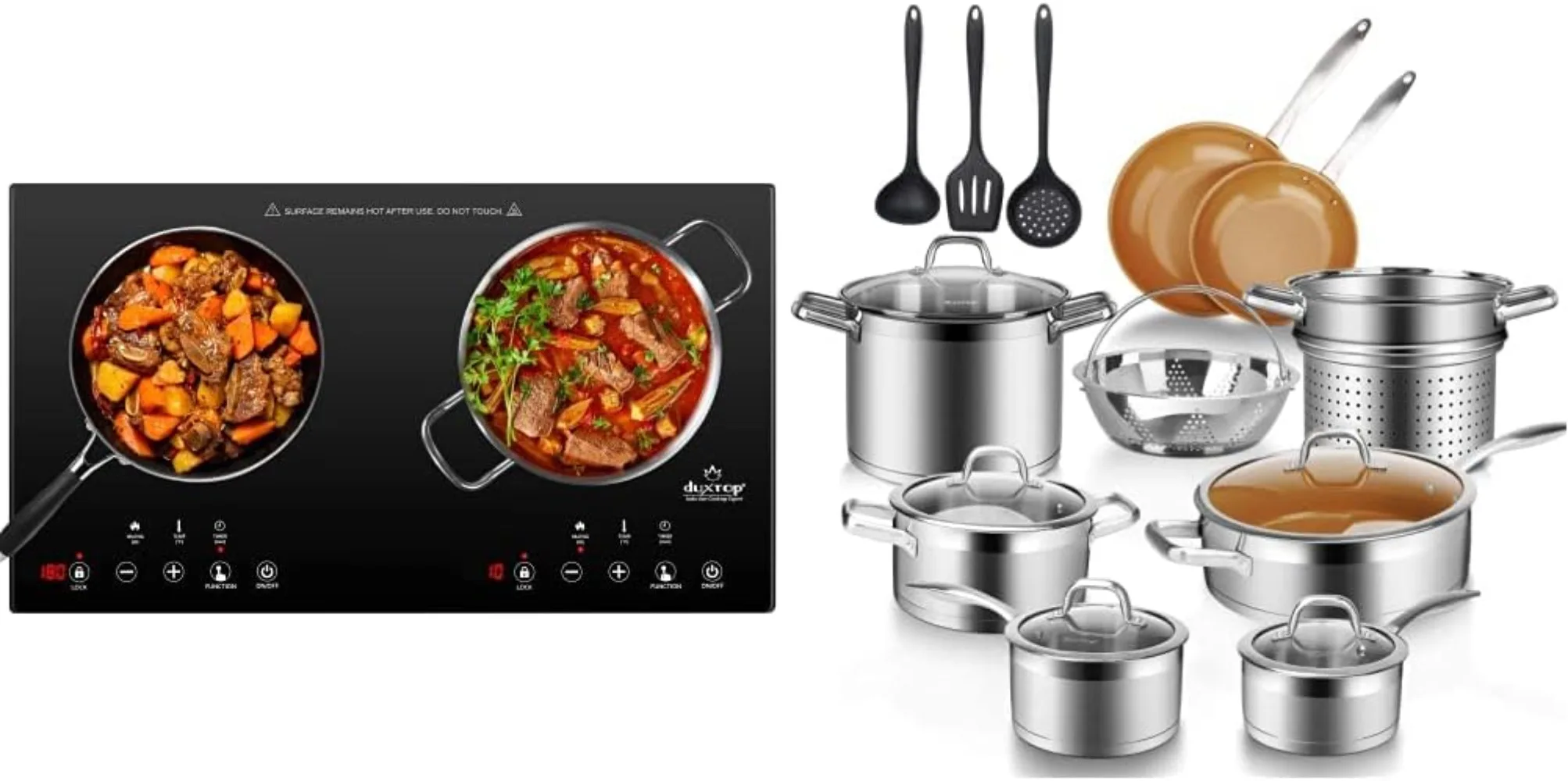 1800W Induction Cooktop 2 Burner, Built-In Countertop Burners, w/17PC Stainless Steel Induction Cookware Set