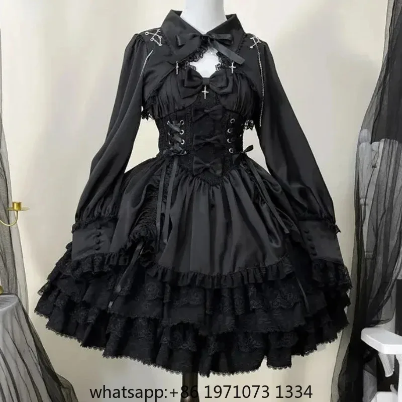 Japanese Victorian Gothic Lolita Dress Women Punk Style Sweet Lace Bow Eveing Party Dresses Harajuku Y2k Cosplay Princess Dress