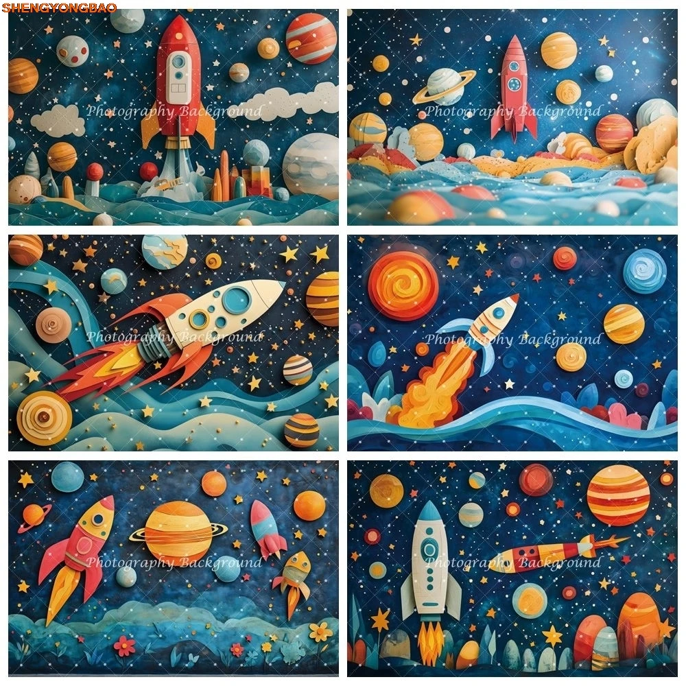 

Universe Planets Rocket Backdrop Baby Shower Kid Birthday Party Decor Photography Background Banner Photo Studio Photobooth Prop