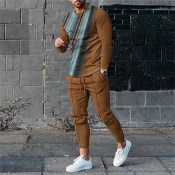 Fashion Men's Long Sleeve T-shirt Set Sports Pants New 3D Printed Casual Male Clothes Oversized Tracksuits 2 Piece Men Clothing