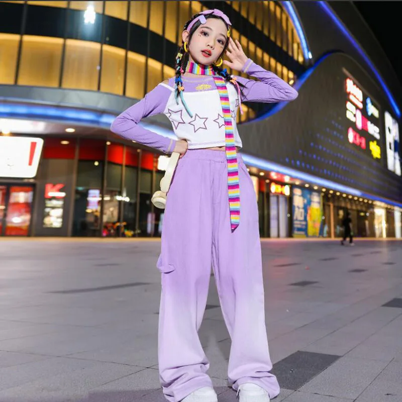 Hip Hop Girls Crop Tops Sweatshirt Cargo Pants Children Joggers Streetwear Clothes Sets Kids Sweet Street Dance Jazz Costume