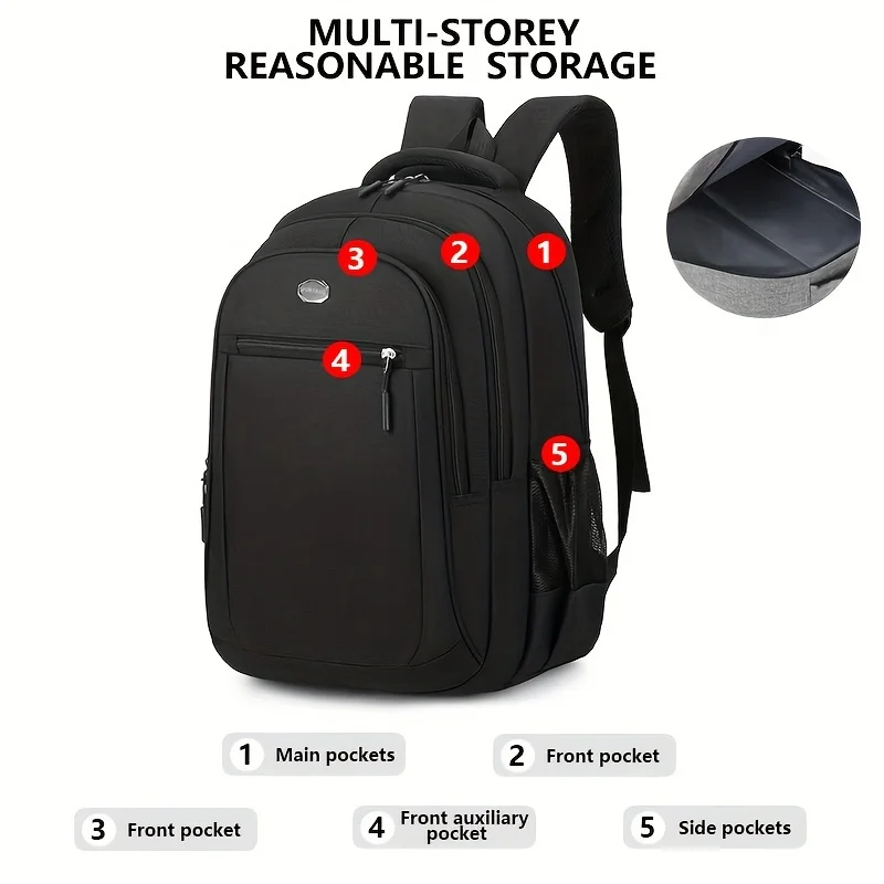 Large-Capacity Backpack, Male and Female Students Computer Bag, Multi-Pocket Waterproof Wear-Resistant Commuter Backpack