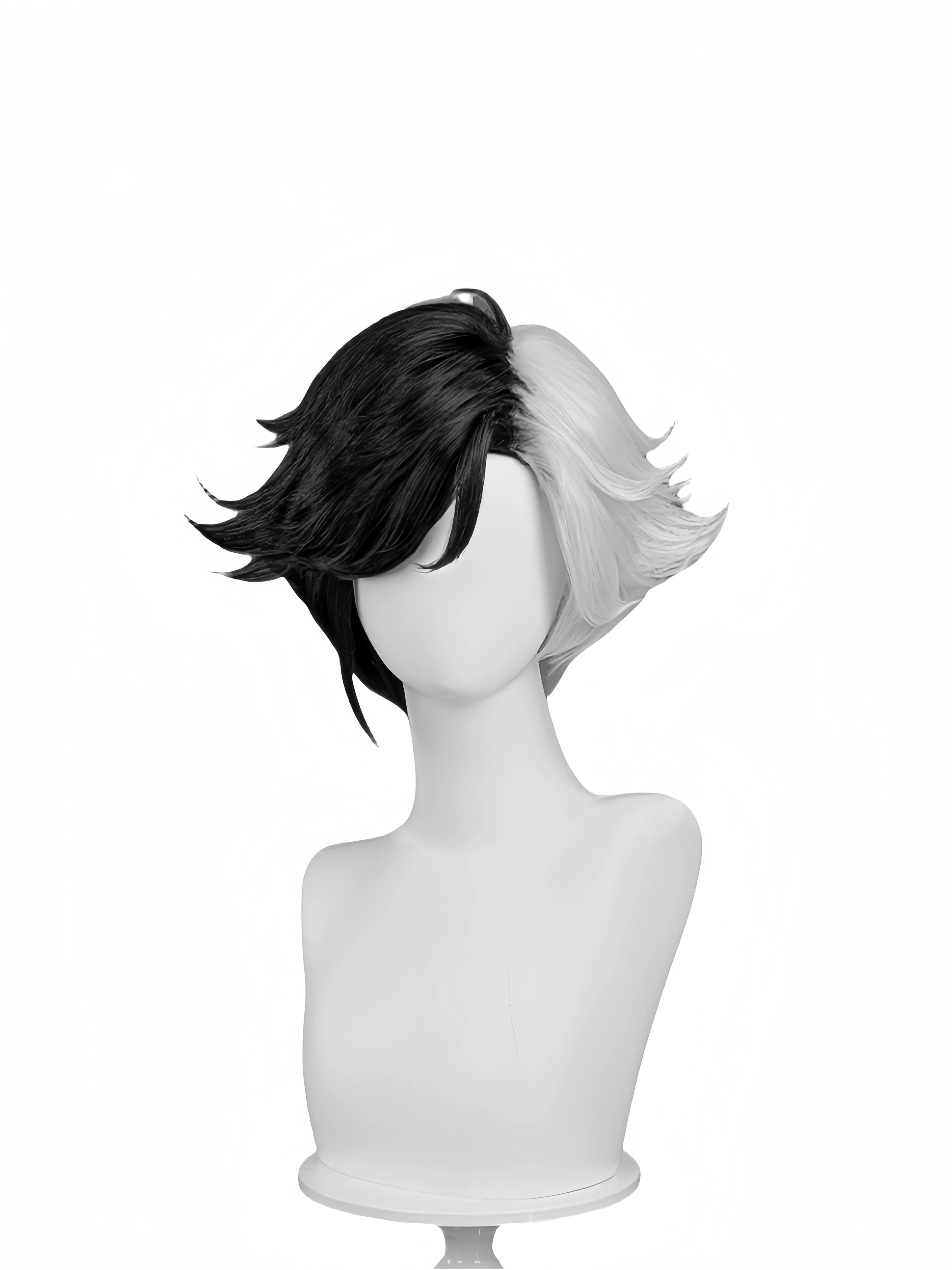 المنافسين لونا سنو المرأة شعر مستعار تأثيري 35 سنتيمتر أسود أبيض قصير الشعر مقاومة للحرارة بيروكات صناعية هالوين زي اكسسوارات