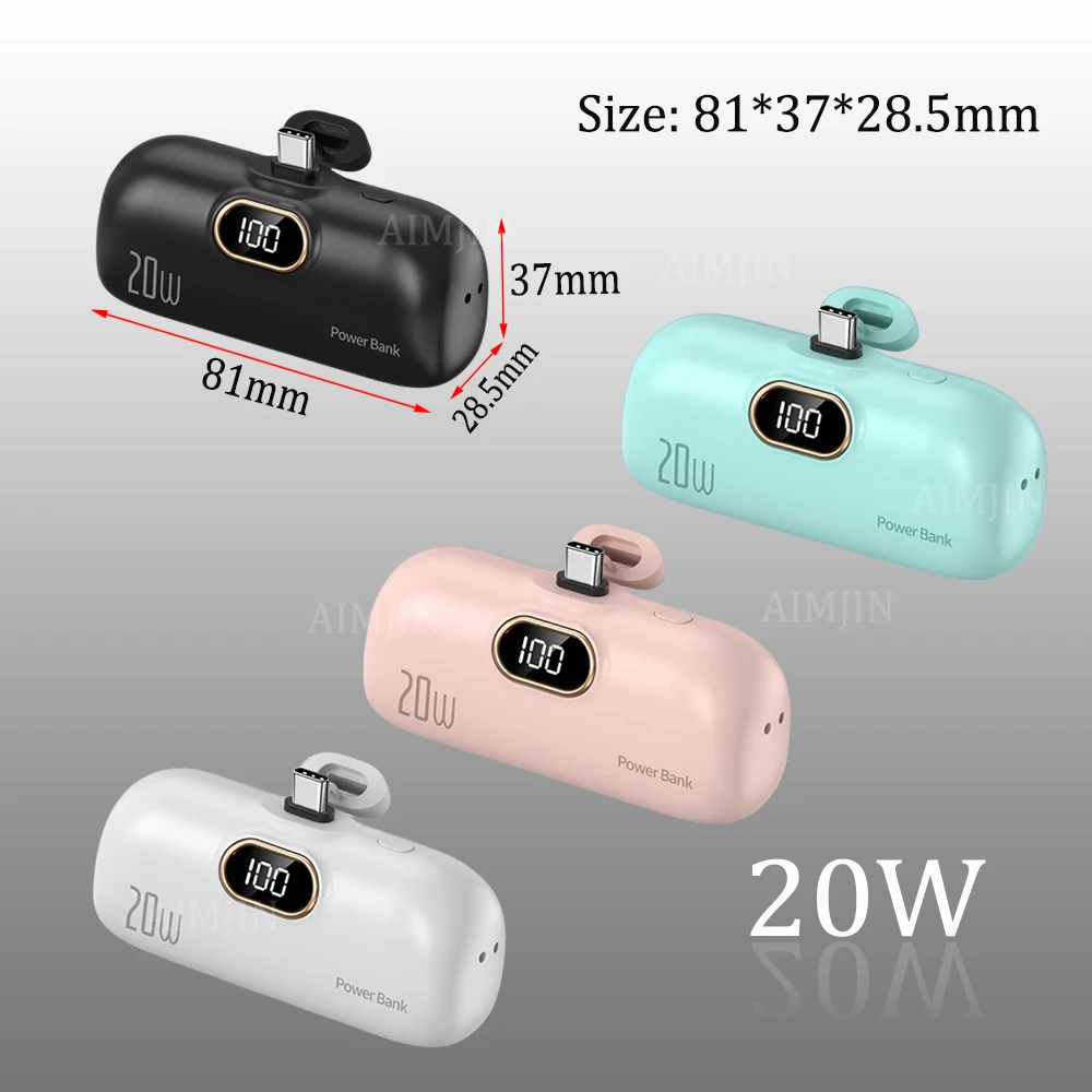 20W Type-C New Capsule Power Bank Mini Pocket Portable 100000mAh Fast Charging Mobile Power Supply