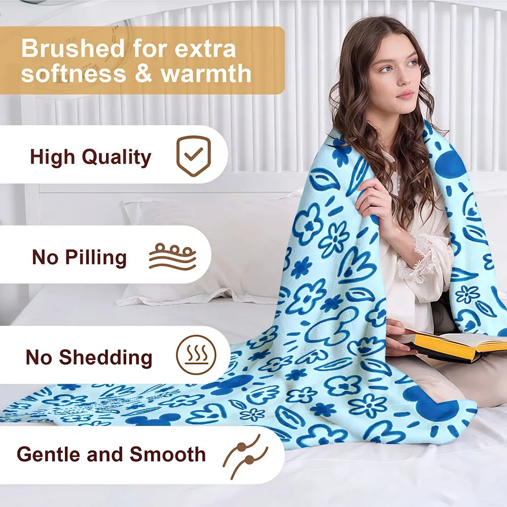 Blue Doodle Soft Warm Flannel Blanket Lightweight Cozy Christmas Halloween Home Decor Room