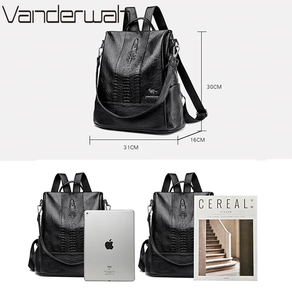 حقيبة ظهر نسائية من الجلد الناعم حقائب كتب مدرسية للفتيات حقيبة ظهر ذات سعة كبيرة حقيبة ظهر للسفر عالية الجودة من Mochilas #4