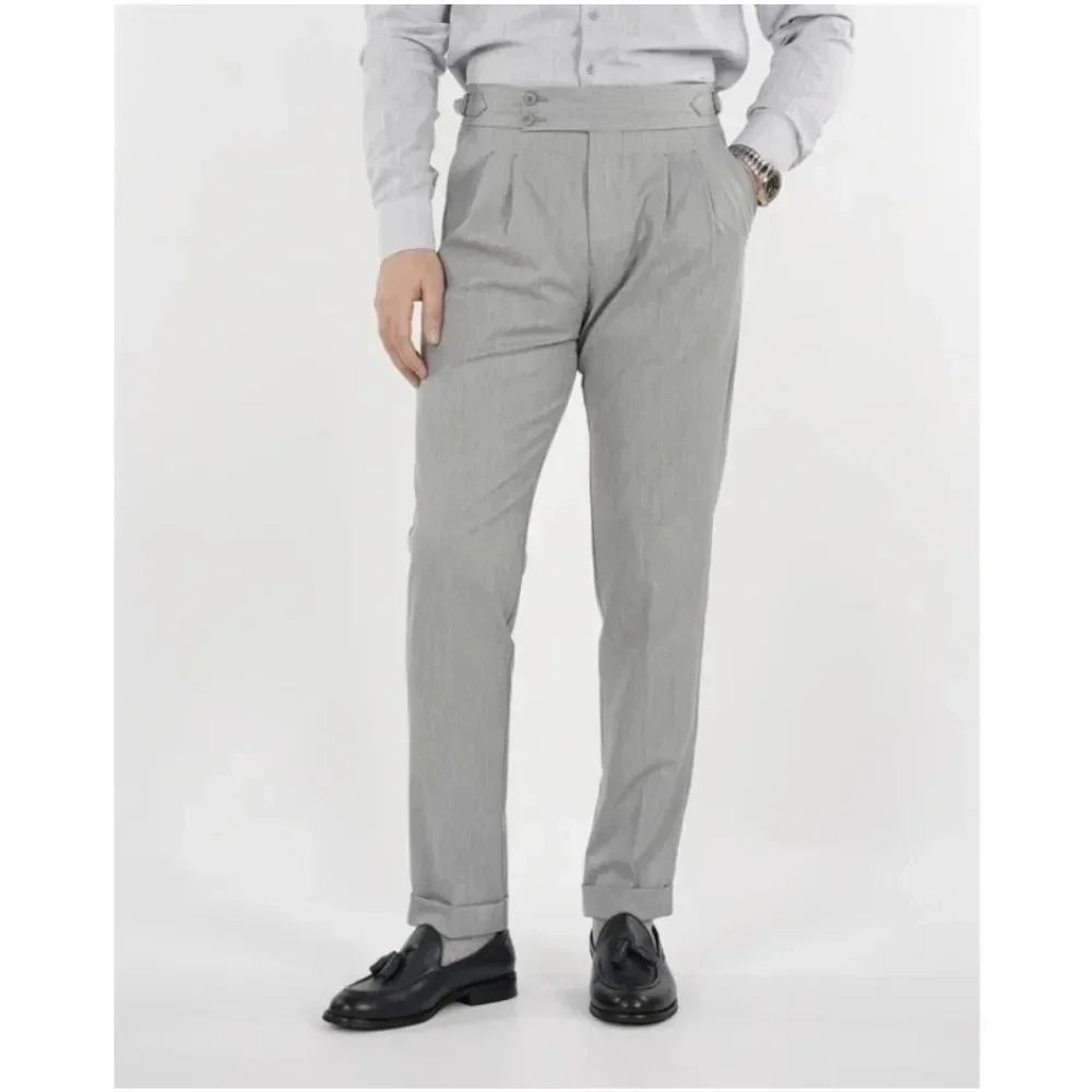 

B7157 Новые повседневные однотонные Костюмные брюки, мужские весенние модные брюки с поясом и высокой талией, мужские деловые офисные модные