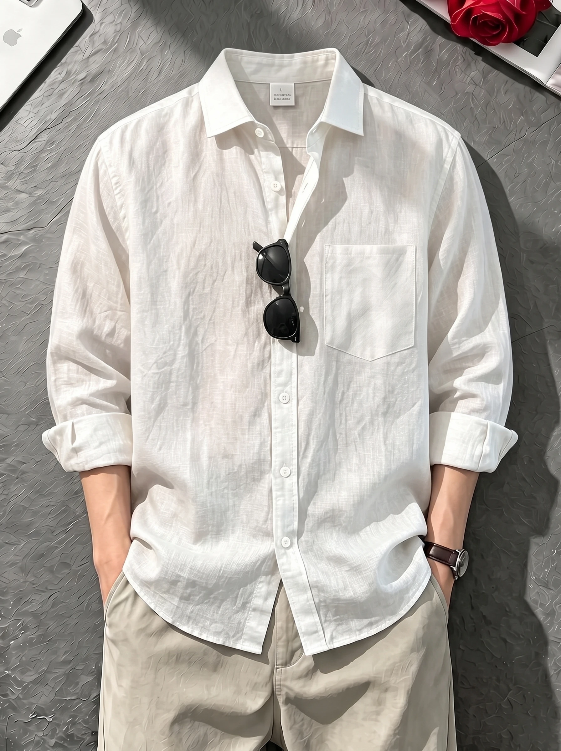 Lightweight Breathable Summer Men's Shirt Loose Casual Long Sleeve Linen-Like Sun Protection Outerwear CleanFit Standard Style
