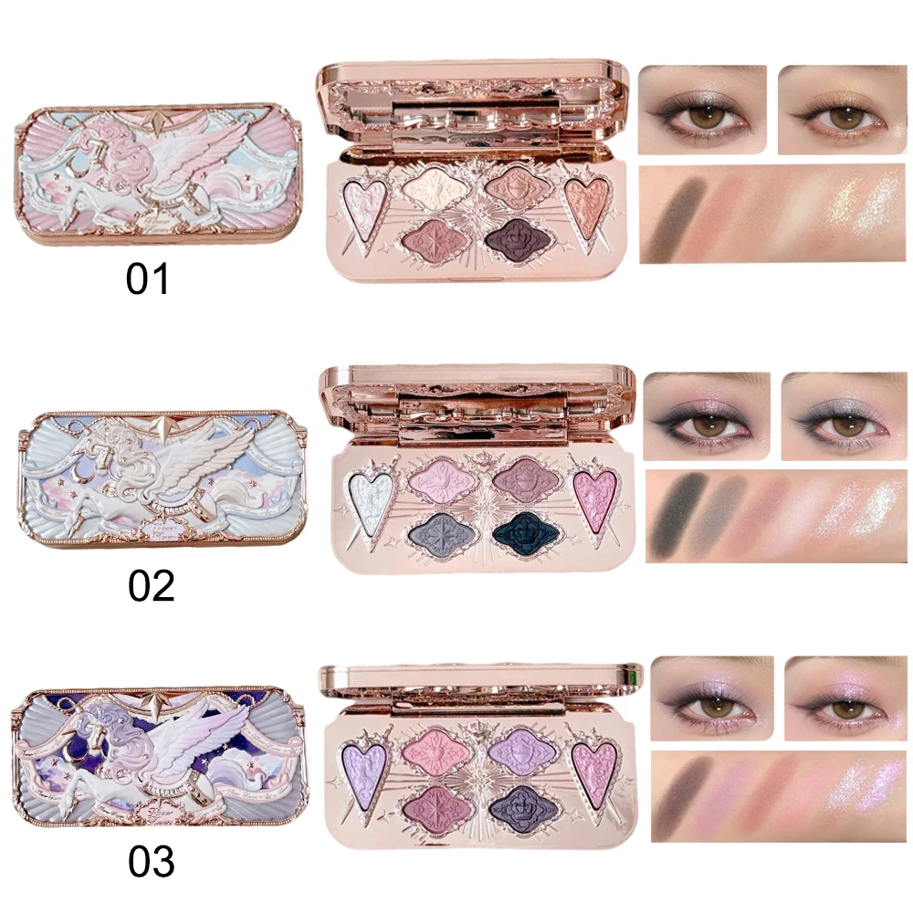 Flower Knows Knight Unicorn 6 Color Satin Eyeshadow Palette Shimmer Matte Long Lasting High Pigment Fairycore Dreamy Makeup