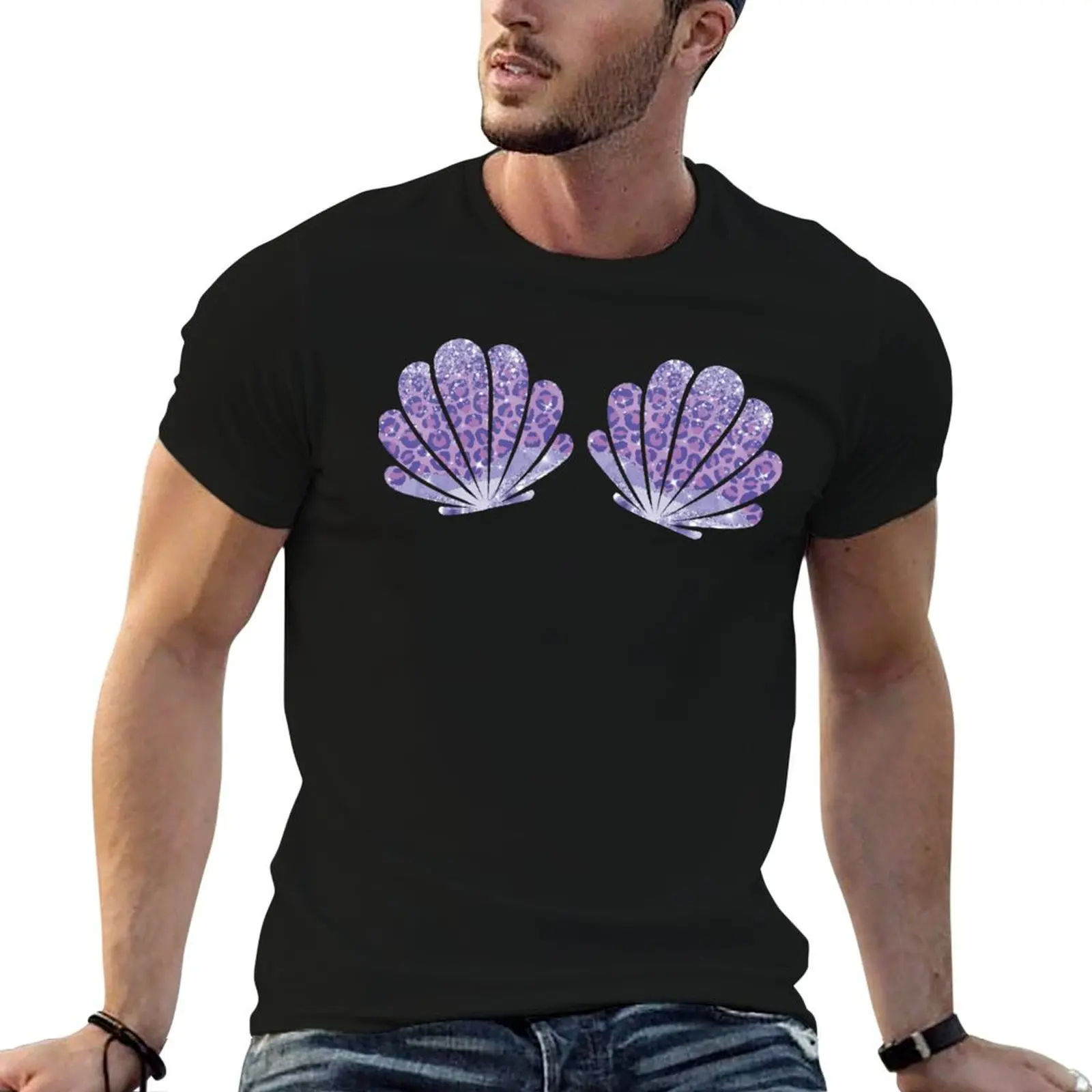 

Mermaid Sea Shell Bra Purple Leopard Halloween Costume Matching Party Cute T-Shirt essential t shirt T-Shirt