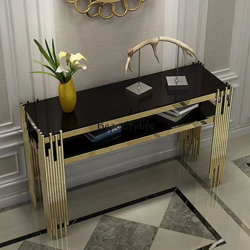 

yj19 Modern Minimalist Entryway Stainless Steel Glass Entryway Table Wall-Mounted Console Decorative Partition Entryway Cabinet