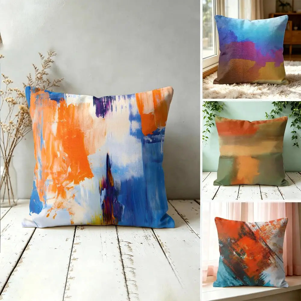 Modern Brushstroke Grunge Cushion Cover Silky Short Plush Invisible Zipper Dustproof Sofa Pillow Case For Home Decor