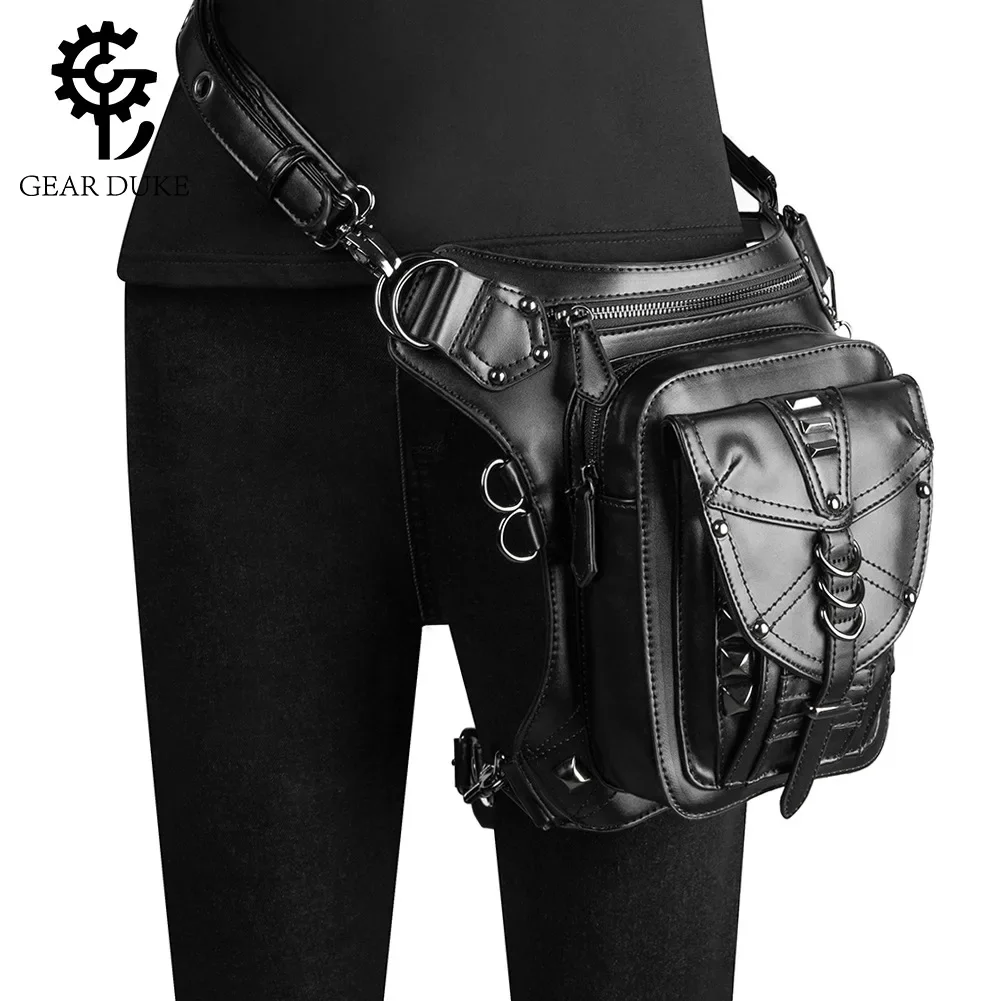 Cool Motorcycle Punk Waist Bag Waist Leg Hip Belt Messenger Shoulder Bag Mobile Phone Waist Bag Fanny Pack Pack for Women Gothic