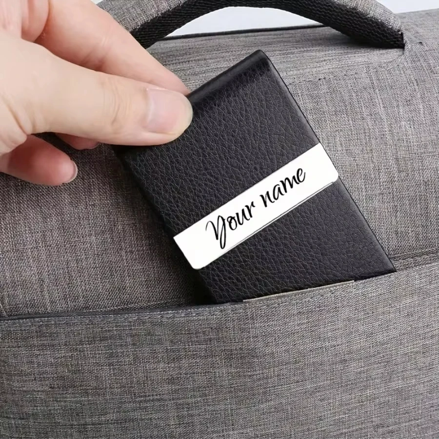 Etui na wizytówki z możliwością personalizacji imieniem, cienkie, lekkie, organizer na karty kredytowe, bezpieczne przechowywanie, idealny prezent dla niego