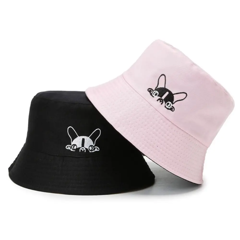 

Double-sided Wear Bucket Hat Cute Dog Embroidered Foldable Outdoor Sun Caps Japanese Style Fisherman Cap Outdoor Activities
