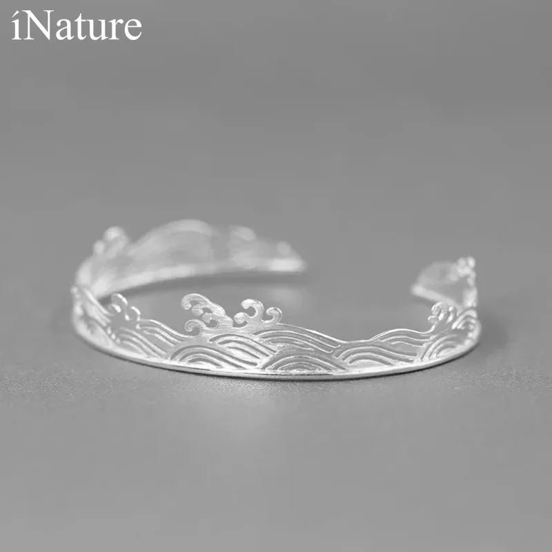 

INATURE Vintage 925 Sterling Silver Sea Wave Cuff Bracelet for Women Open Ajustable Bangle Jewelry