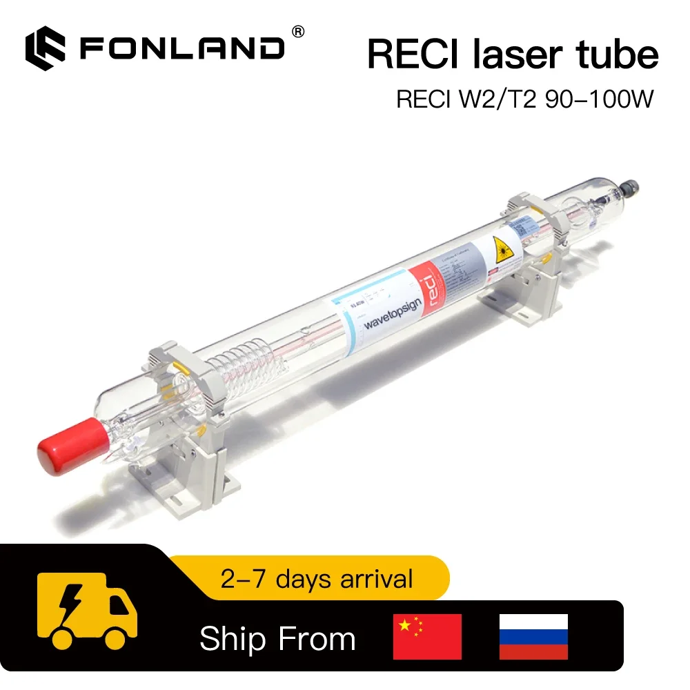 Fonland Reci W2/T2 90W-100W CO2 Laser Tube Bezpieczne opakowanie Dia. Maszyna do grawerowania laserowego CO2 80 mm/65 mm S2 Z2