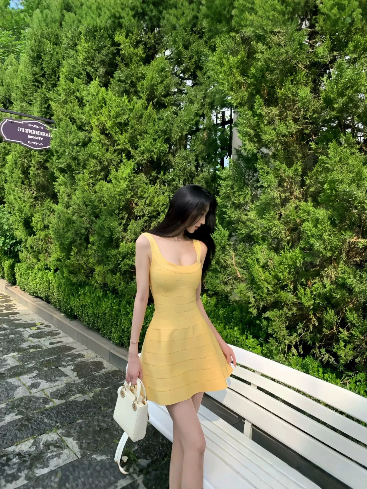 2026 Women Sexy New Sleeveless V Neck Yellow Midi Bodycon Dress Party Costume Bar Nightclub Stage Performance Clothing