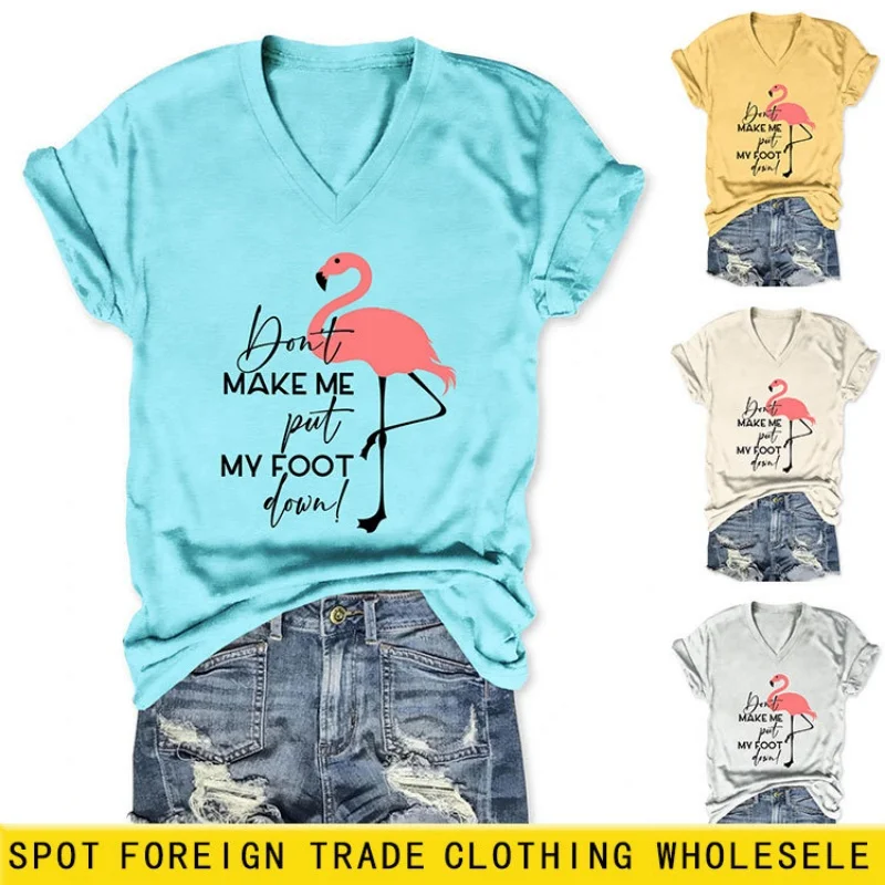 

Женская футболка с V-образным вырезом и принтом, в дизайнерском стиле, с короткими рукавами, повседневная, свободного кроя, подходит для лета.