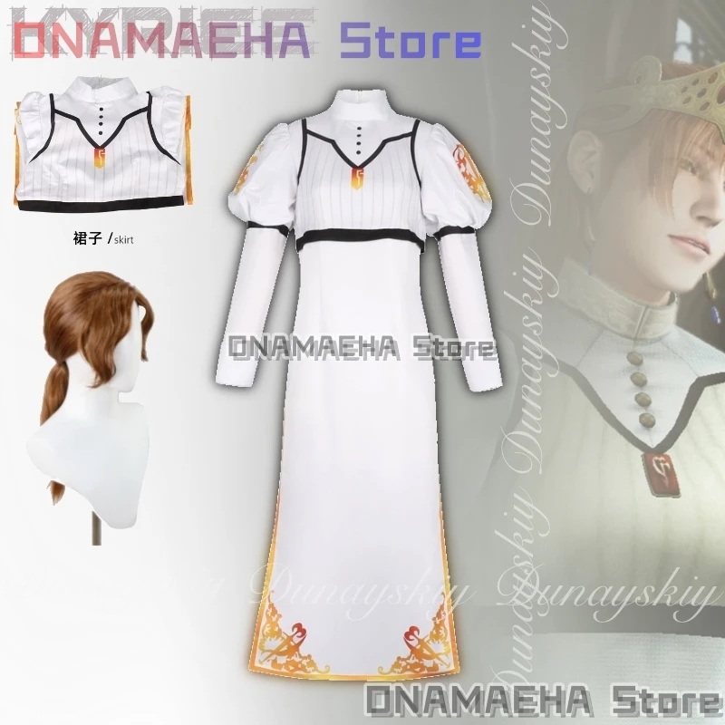 

{ONAMAEHA}DMC Three Devil Game May Cry Kyriee Косплей Человеческая женщина с длинным белым платьем с коричневым париком Косплей Костюм