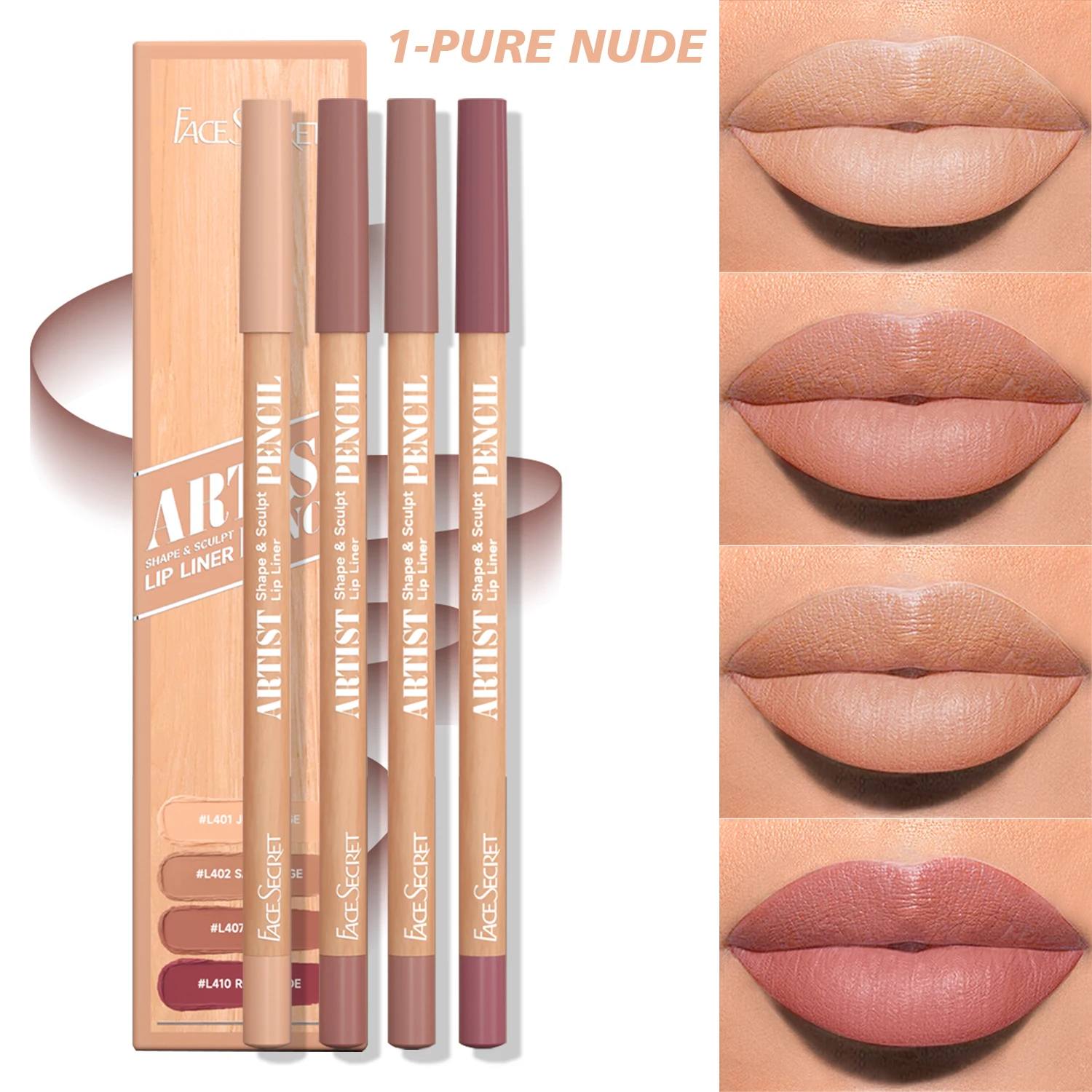 4-delige set ultrafijne houten lipliners - naakt bruin fluweel mat langdurige gladheid waterdichte natuurlijke lipkleuren