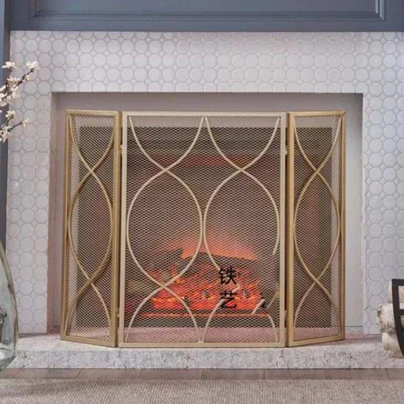 Living room black fireplace rack wrought iron screen partition fireplace real fire household fire guardrail fire cover