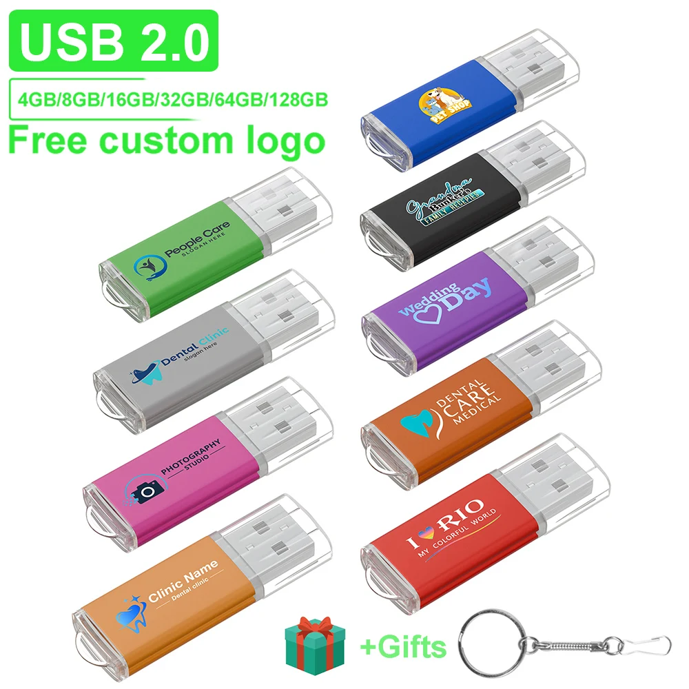 

New Studio DIY Металлический USB-накопитель 128 ГБ Бесплатный индивидуальный логотип Память 64 ГБ 100% реальная емкость Pen Drive 32 ГБ Бесплатная брелок